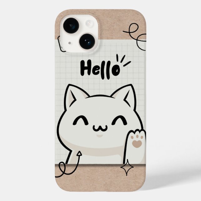 Coques Case-Mate iPhone Marron bonjour chat mignon design esthétique vinta (Verso)
