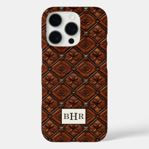 Coque iPhone 16 Pro Marron Diamant Cuir Monogrammé
