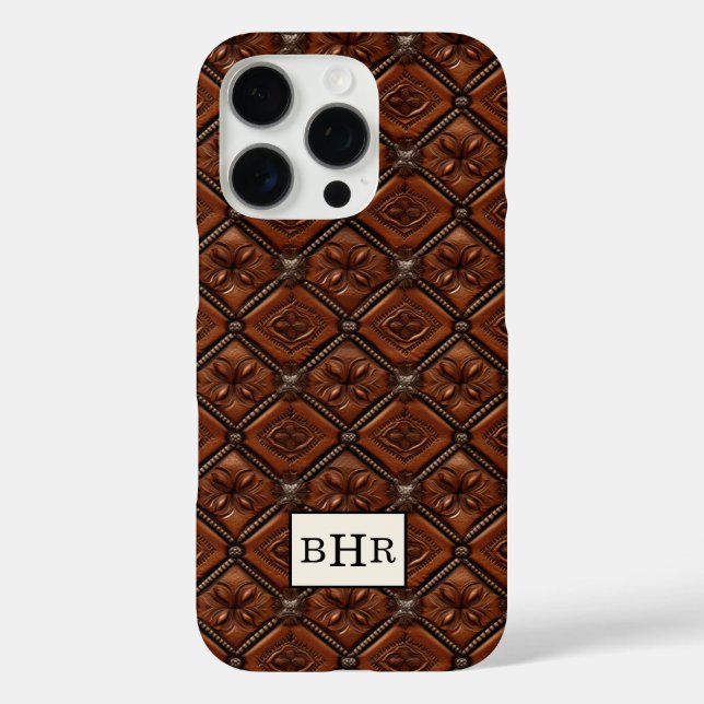 Coques Case-Mate iPhone Marron Diamant Cuir Monogrammé (Verso)