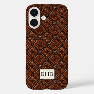 Coque Pour iPhone 16 Marron Diamant Cuir Monogrammé