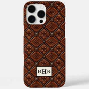 Coque iPhone 16 Pro Max Marron Diamant Cuir Monogrammé