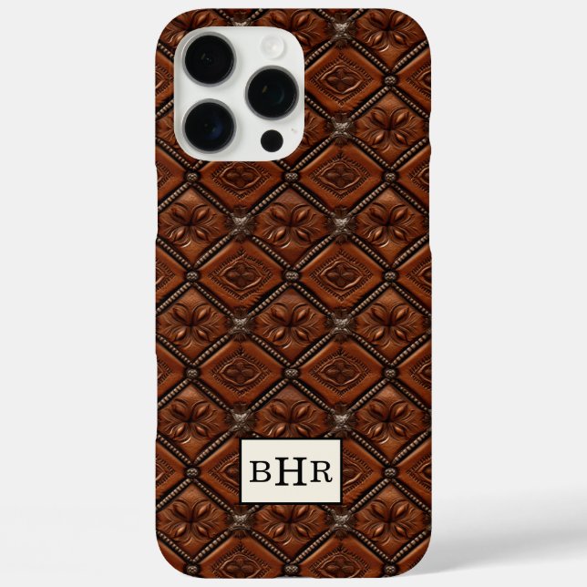 Coques Case-Mate iPhone Marron Diamant Cuir Monogrammé (Verso)