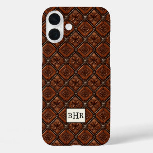 Coque Pour iPhone 16 Plus Marron Diamant Cuir Monogrammé