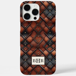 Coque iPhone 16 Pro Max Marron Diamant Cuir Monogrammé Vintage
