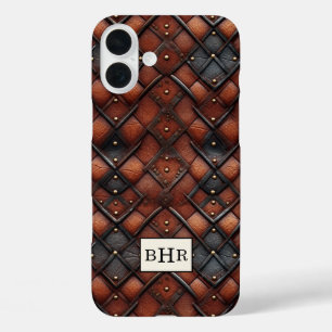 Coque Pour iPhone 16 Plus Marron Diamant Cuir Vintage Monogrammé