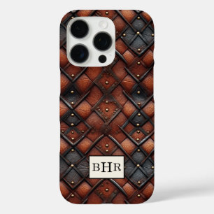 Coque iPhone 16 Pro Marron Diamant Cuir Vintage Monogrammé