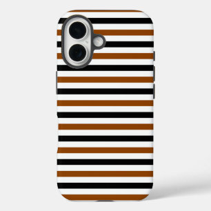 Coque Pour iPhone 16 Marron Noir et blanc motif rayures