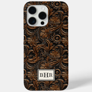 Coque Case-Mate iPhone Marron Vintage Cuir Outilé Monogrammé