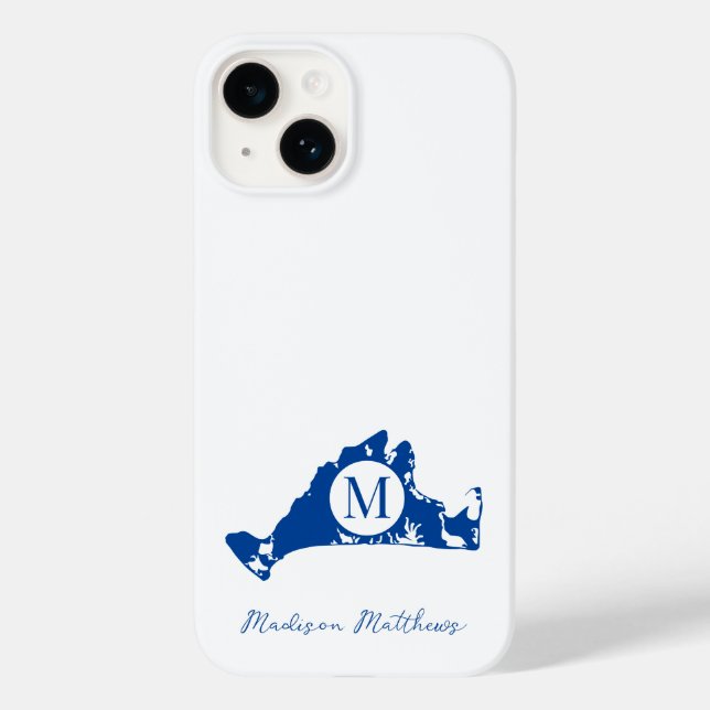 Coques Case-Mate iPhone Martha's Vineyard Simple Map Monogram Blue Name (Verso)