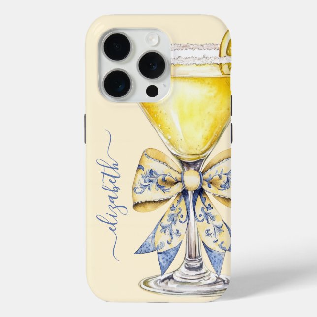 Coques Case-Mate iPhone Martini au Citron Élégant Monogrammé (Verso)