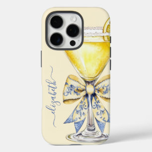 Coque iPhone 16 Pro Martini au Citron Élégant Monogrammé