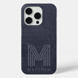 Coque Case-Mate iPhone Masculine en cuir bleu gras monogramme