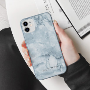 Case-Mate iPhone Case Masculine en marbre bleu Monogramme personnalisé
