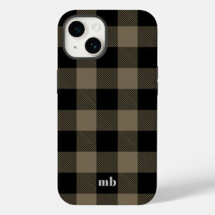 Coque Case-Mate iPhone Masculine Noir Buffle Brown Nom Plaid Initiales