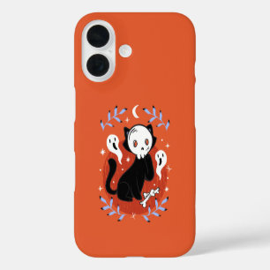 Coque Pour iPhone 16 Masque crâne Chat noir Halloween