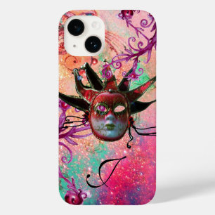 Coque Case-Mate iPhone MASQUE JESTER ROUGE NOIR Mascarade Monogramme rose