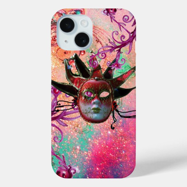 Coques Case-Mate iPhone MASQUE JESTER ROUGE NOIR Mascarade Vert rose (Verso)