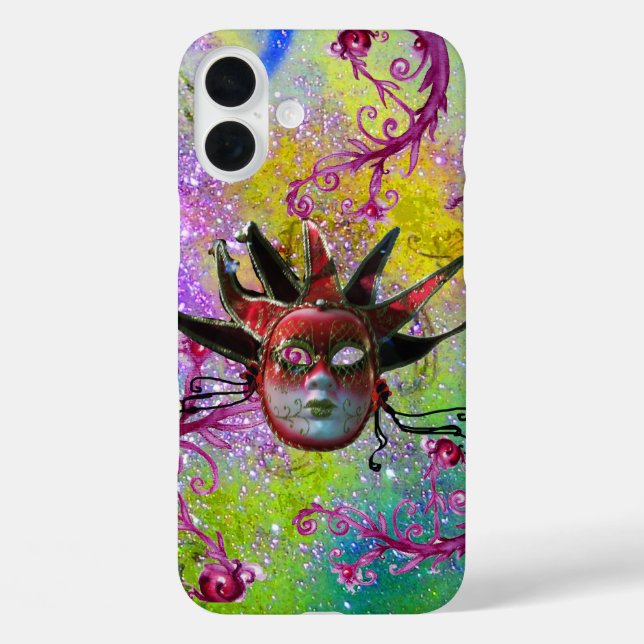 Coques Case-Mate iPhone MASQUE JESTER ROUGE NOIR Mascarade violet vert (Verso)