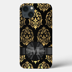 Coques Pour iPhone Masque noir et or monogramme personnalisé