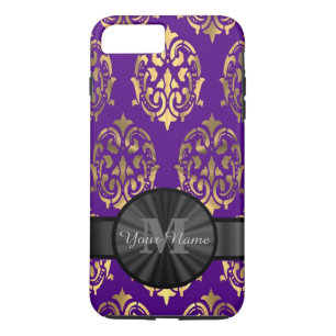 Coque iPhone 8 Plus/7 Plus Masque pourpre et or personnalisé monogramme