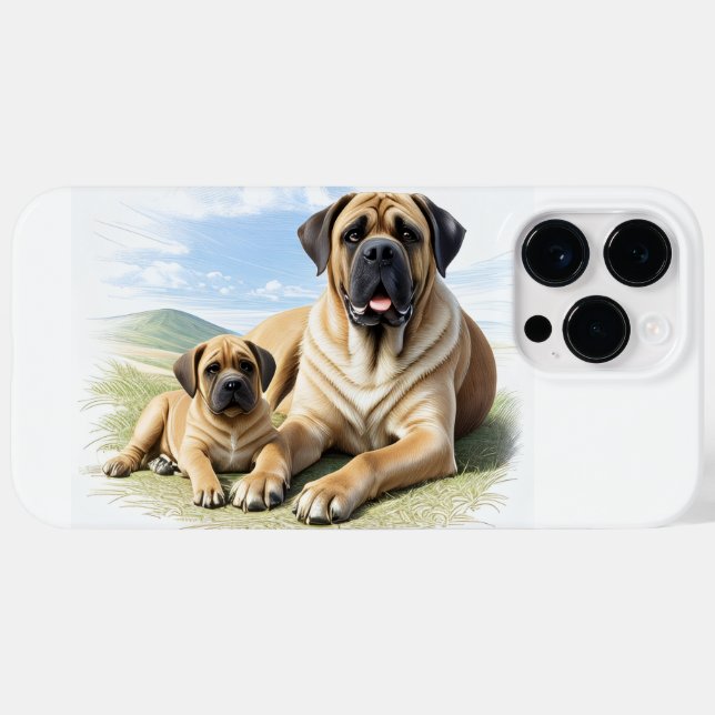 Coques Case-Mate iPhone Mastiff Dogue anglaise avec enfant en vacances (Verso (horizontal))