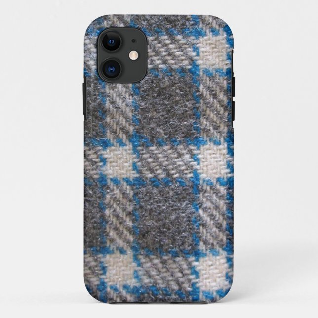 Coques Case-Mate iPhone Matériau gris et bleu Tartan (Dos)