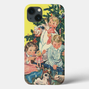 Coques Pour iPhone Matin de Noël vintage, enfants ouvrant des cadeaux