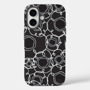 Coque Pour iPhone 16 Matrice florale abstraite (Charbon de bois) Beaux-