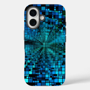 Coque Pour iPhone 16 Matrice futuriste   Pixels bleus personnalisés