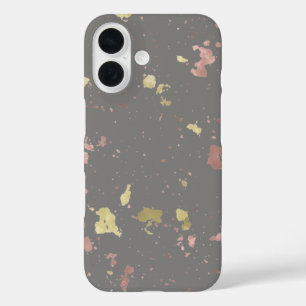 Coque Pour iPhone 16 Matte Gold et Rose Gold Flakes gris foncé chaud