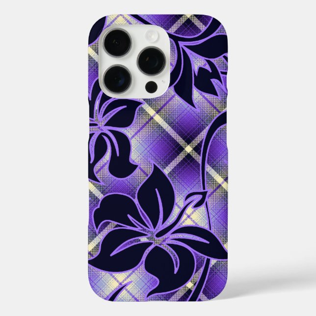 Coques Case-Mate iPhone Mauna Loa Hibiscus Hawaïen Plaid Purple (Verso)