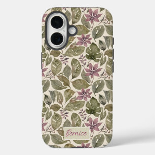 Coque Pour iPhone 16 Mauve Botanique & Feuilles de Sauge