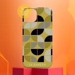 Coque Pour iPhone 16 MCM Motif géométrique Mod Cercles - noir or<br><div class="desc">Un motif moderne du milieu du siècle avec des quarts de cercles dans un motif rétro branché. Le design minimal comprend l'or, le gris, le taupe et le noir. Vous pouvez ajouter votre nom en bas dans une police simple sans serif. Pour les utilisateurs avancés, vous pouvez modifier n'importe quelle...</div>