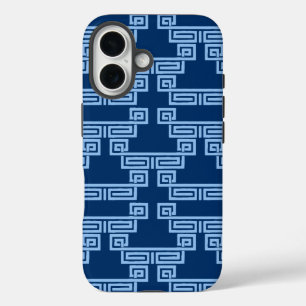 Coque Pour iPhone 16 Méandre de clé grecque en bleu indigo