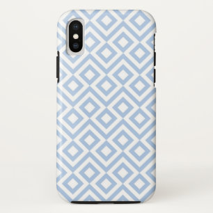 Coques Pour iPhone Méandre géométrique bleu-clair et blanc