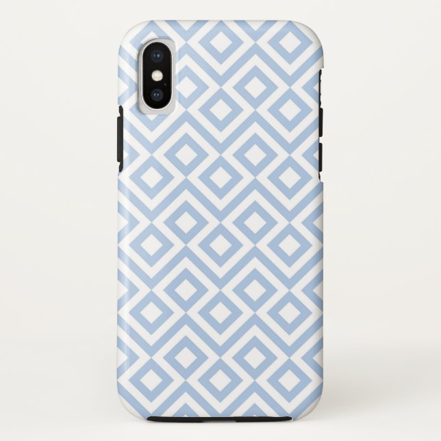 Coques Case-Mate iPhone Méandre géométrique bleu-clair et blanc (Dos)