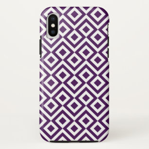 Coque iPhone X Méandre géométrique en violet et blanc