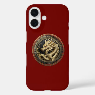 Coque Pour iPhone 16 Médaillon de dragon sacré oriental en or