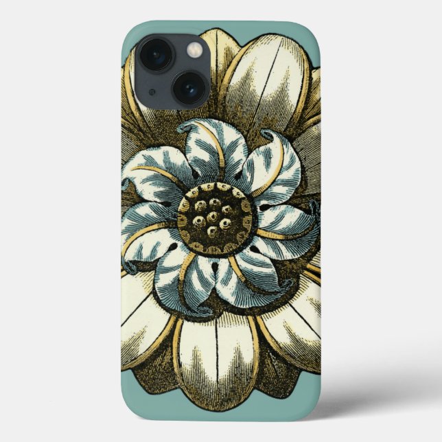 Coques Case-Mate iPhone Médaillon floral orné sur Arrière - plan bleu clai (Verso)