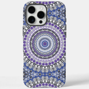 Coque iPhone 16 Pro Max Médaillon kaléidoscope de mandala violet et bleu