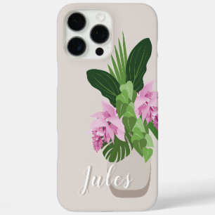 Coque iPhone 16 Pro Max Medinilla Tropical Fleur rose en Vase Beige Nom
