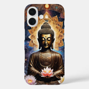 Coque Pour iPhone 16 Méditation Bouddha enchanté en couverture or et lo