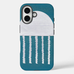 Coque Pour iPhone 16 Méduse blanche minimaliste sur fond bleu