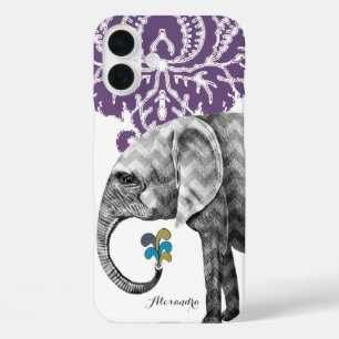 Coque Pour iPhone 16 Plus Mehndi Indien esthétique moderne Twist Elephant