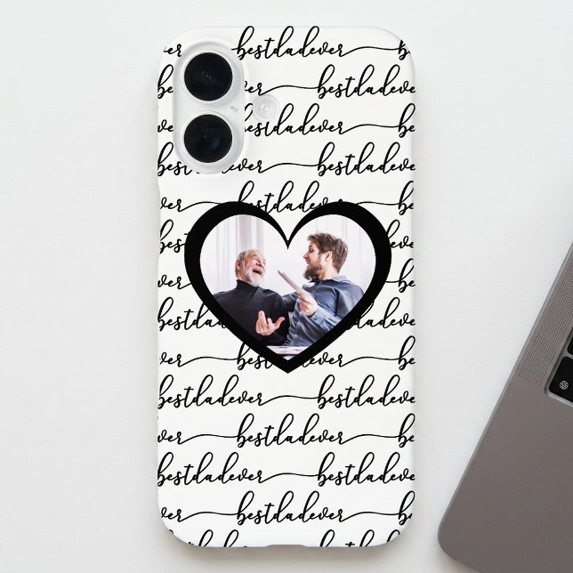 Coques Case-Mate iPhone Meilleur Papa de Tous les Temps Script Photo Noir  (Best Dad Ever Script Black White Photo iPhone 16 Case)