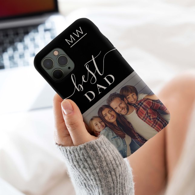 Coques Case-Mate iPhone Meilleur Papa Monogramme Moderne Écriture Photo No (Best Dad Monogram simple photo gift perfect for Christmas, Father's Day or Dad's birthday. )