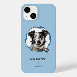 Coque Case-Mate iPhone Meilleure maman de chien bleu moderne une photo