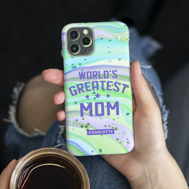 Coques Case-Mate iPhone Meilleure Maman du Monde Fête des Mères Paillettes (Créateur téléchargé)