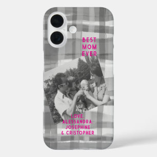 Coque Pour iPhone 16 Meilleure maman Ever photo personnalisée noir blan
