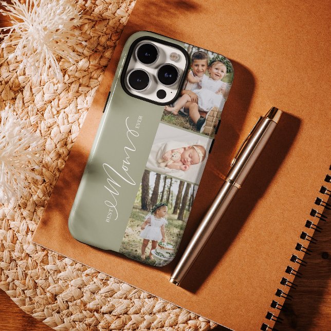 Coques Case-Mate iPhone Meilleure maman Jour Script Fête des Mères 3 Photo (Best Mom Ever Script Mother's Day 3 Photo Collage Case-Mate iPhone Case)